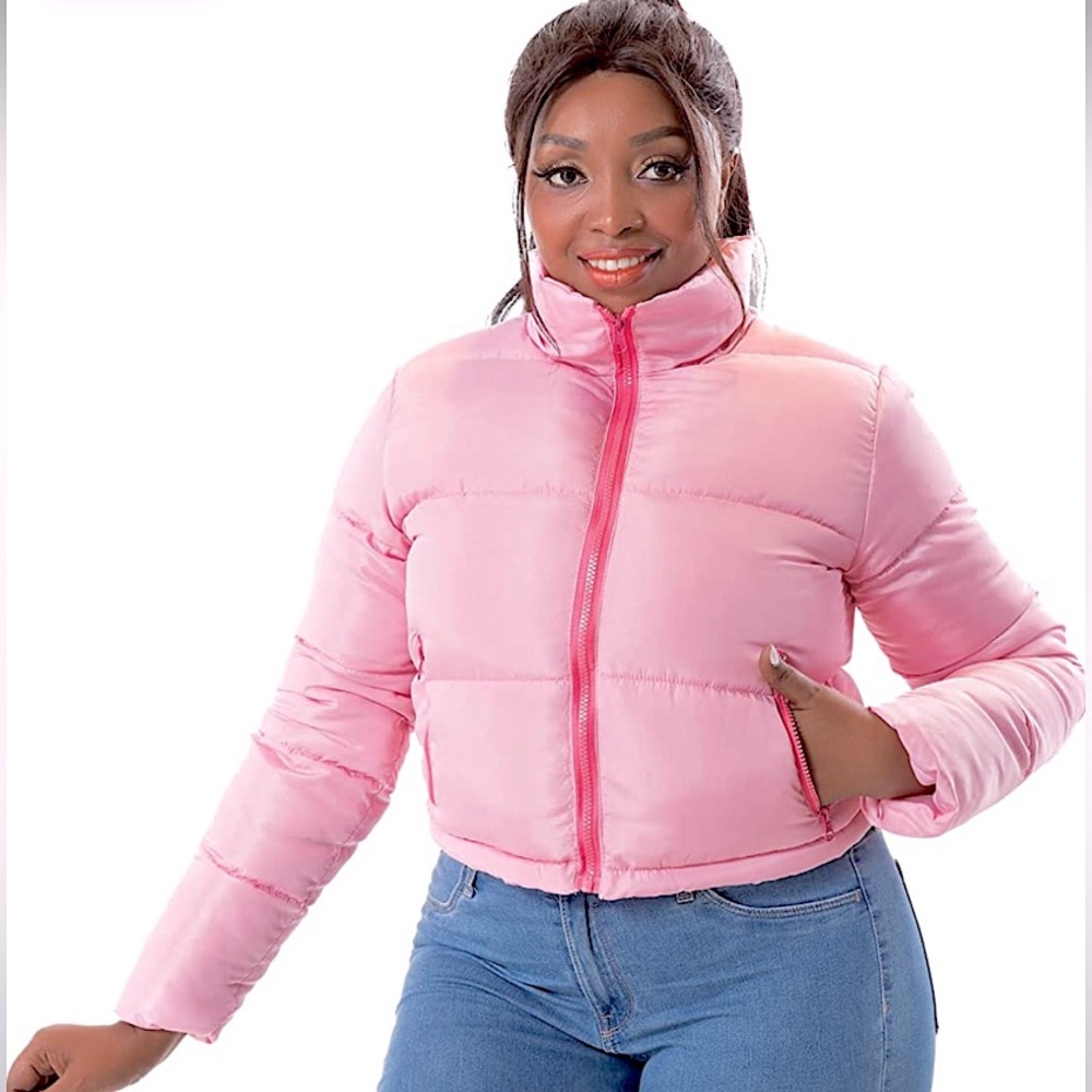 Women’s Fashion Cropped Puffer Coat in Baby Pink